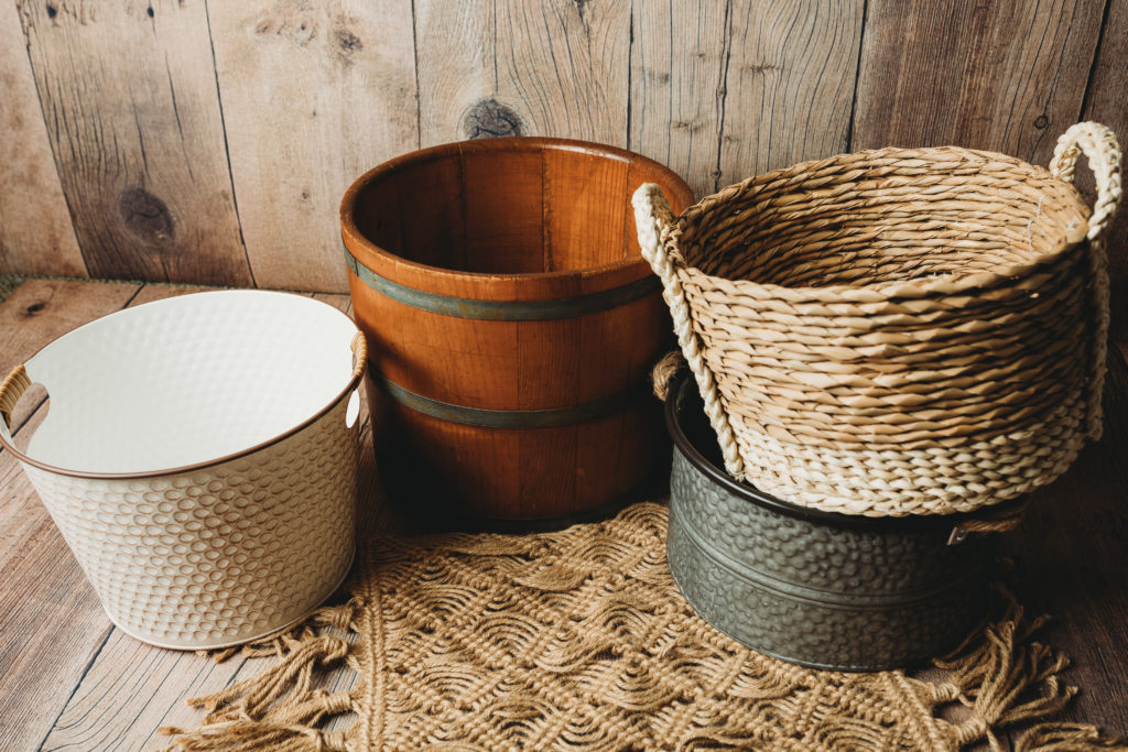 Newborn photography round buckets and basket props